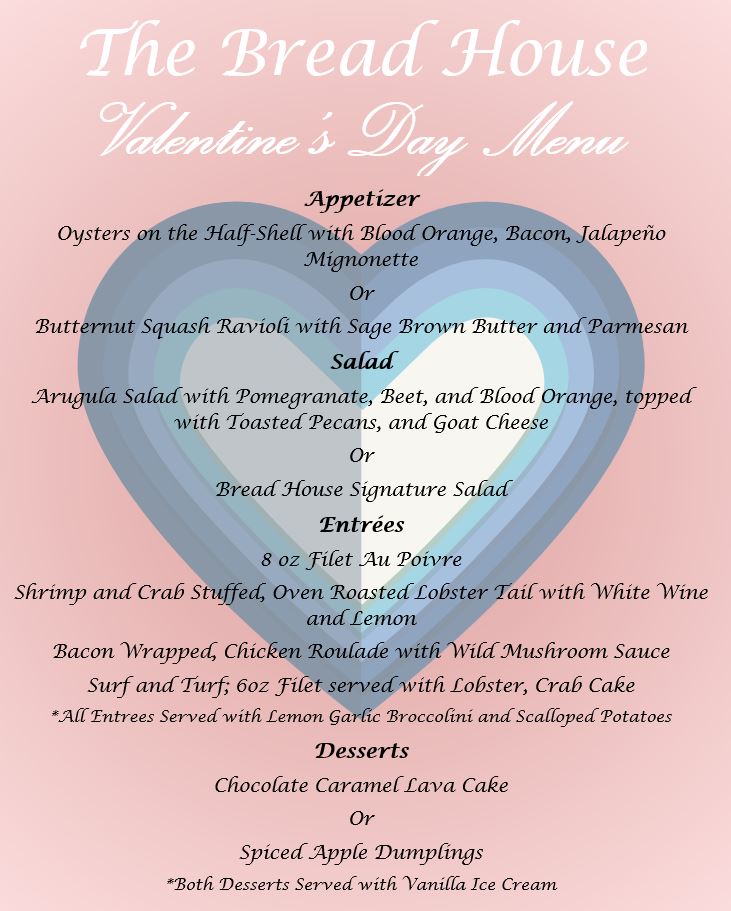 The Bread House Valentines Menu