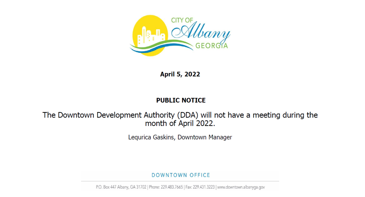 DDA Cancelled Meeting for April 13.2022