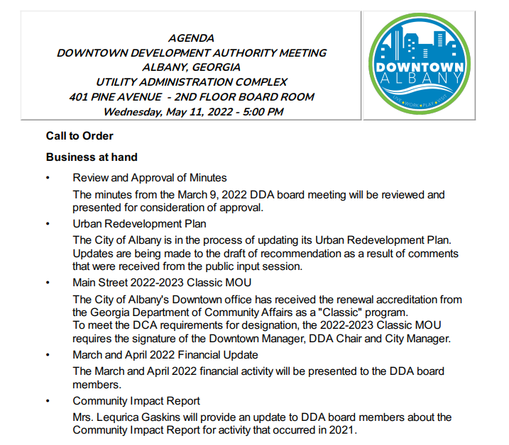 DDA Agenda 5-11-22