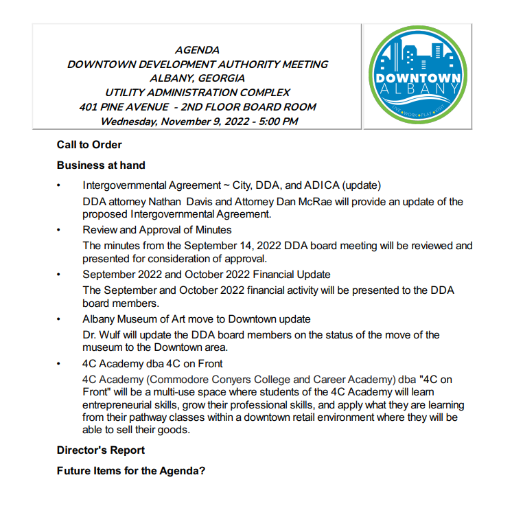 11-9-22 DDA Agenda