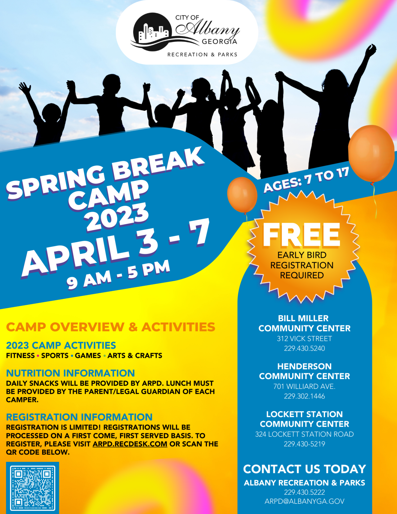 2023 ARPD Spring Break Camp Flyer