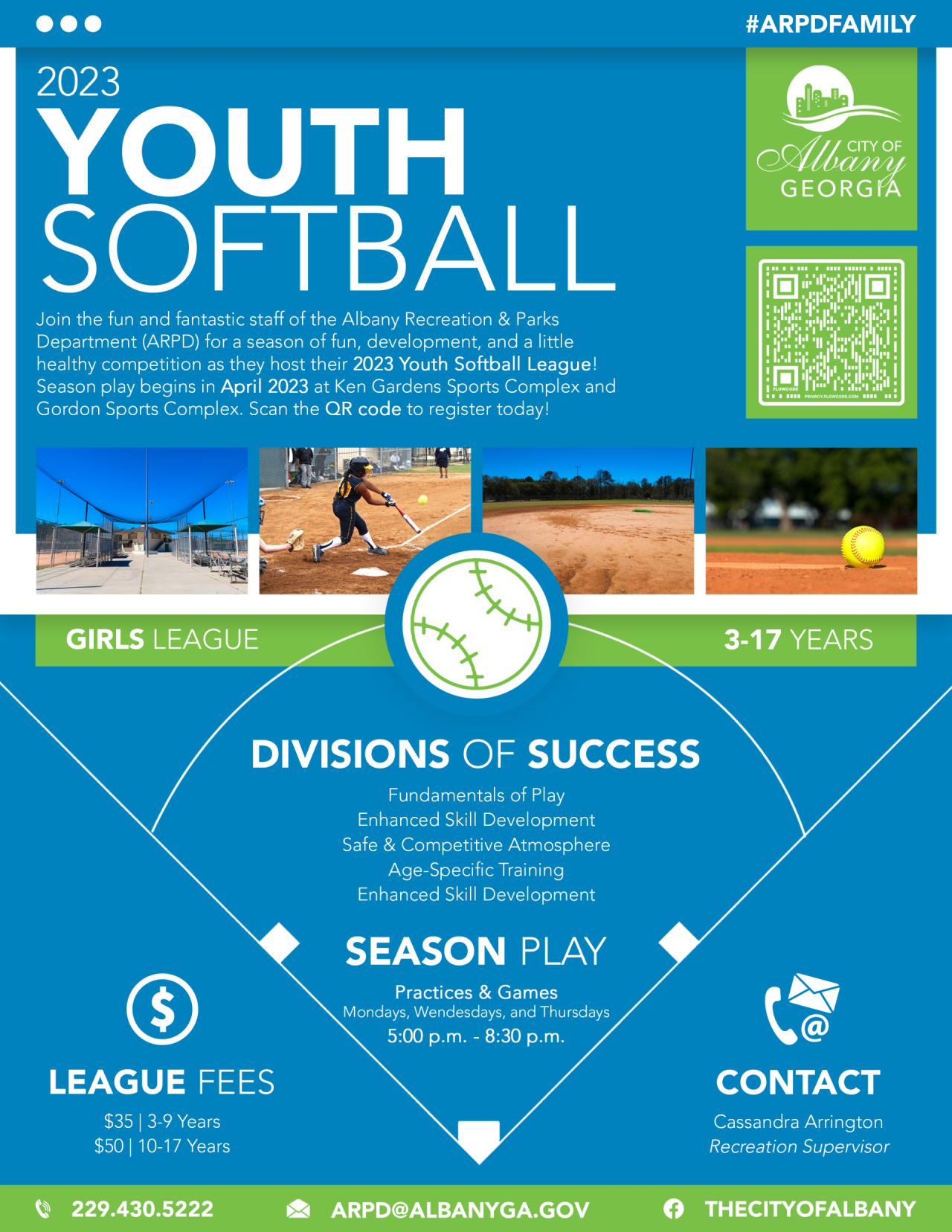 2023 ARPD Youth Softball League Flyer