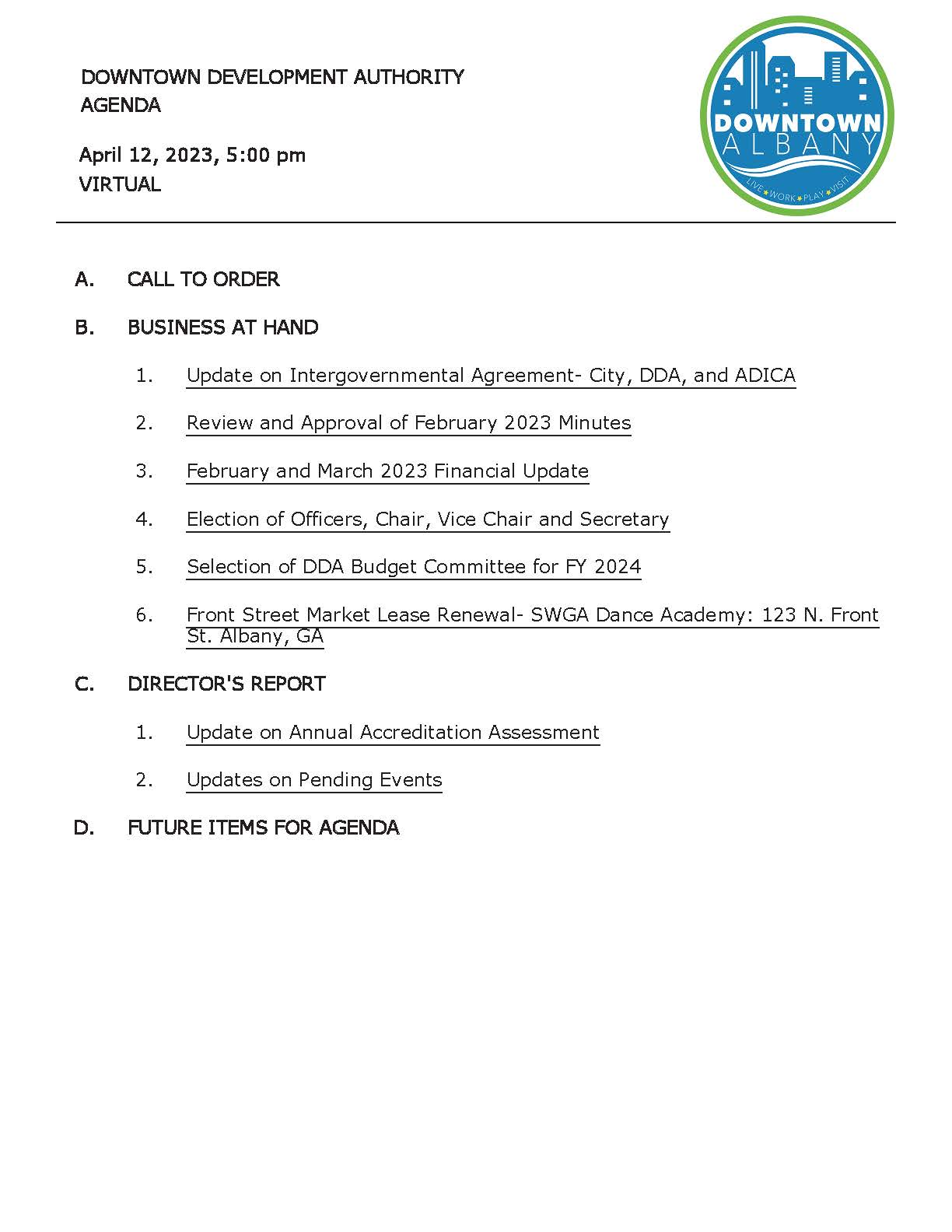 Agenda Table of Contents - DDA MEETING_Apr12_2023