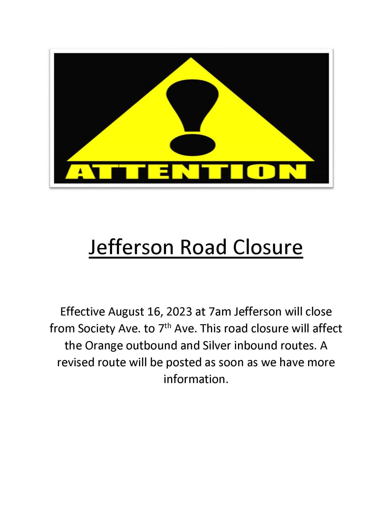 Jefferson Road Closure