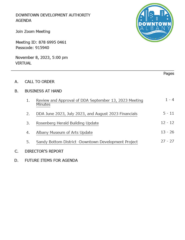 DDA Meeting Agenda