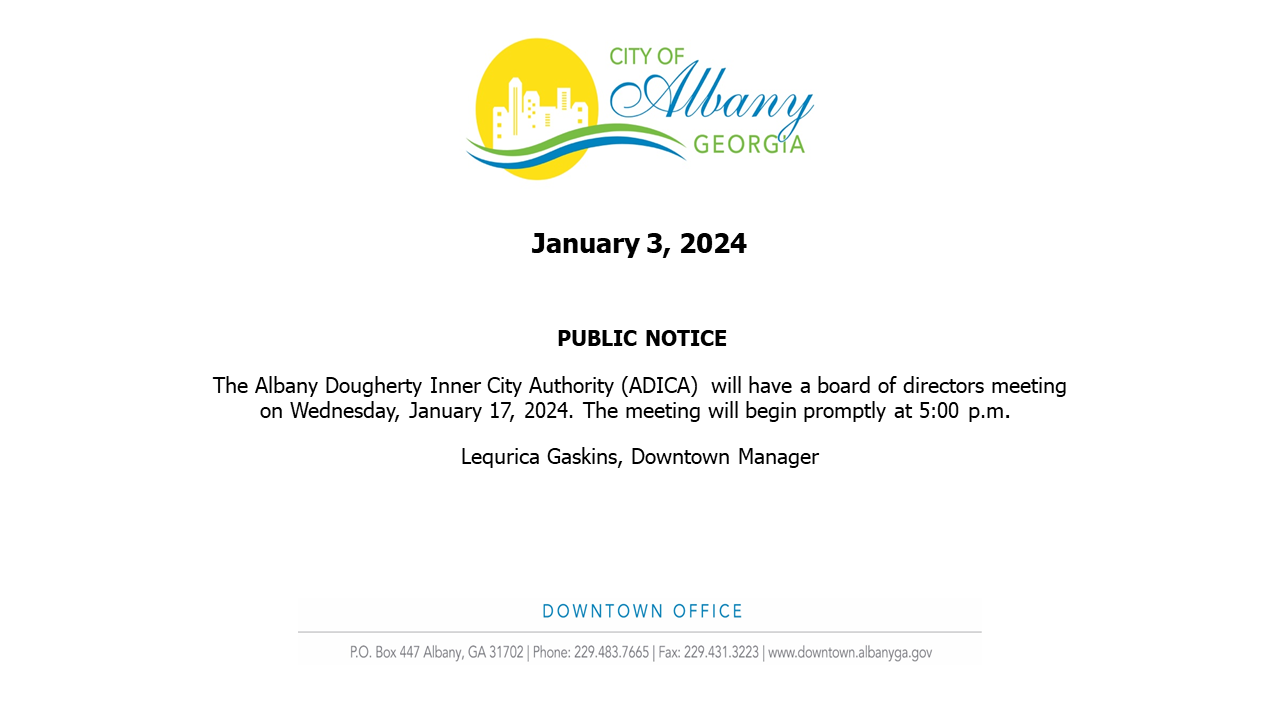 ADICA Board Meeting - Public Notice January 2024 Announcment