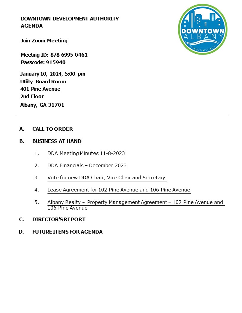 DDA Meeting Agenda