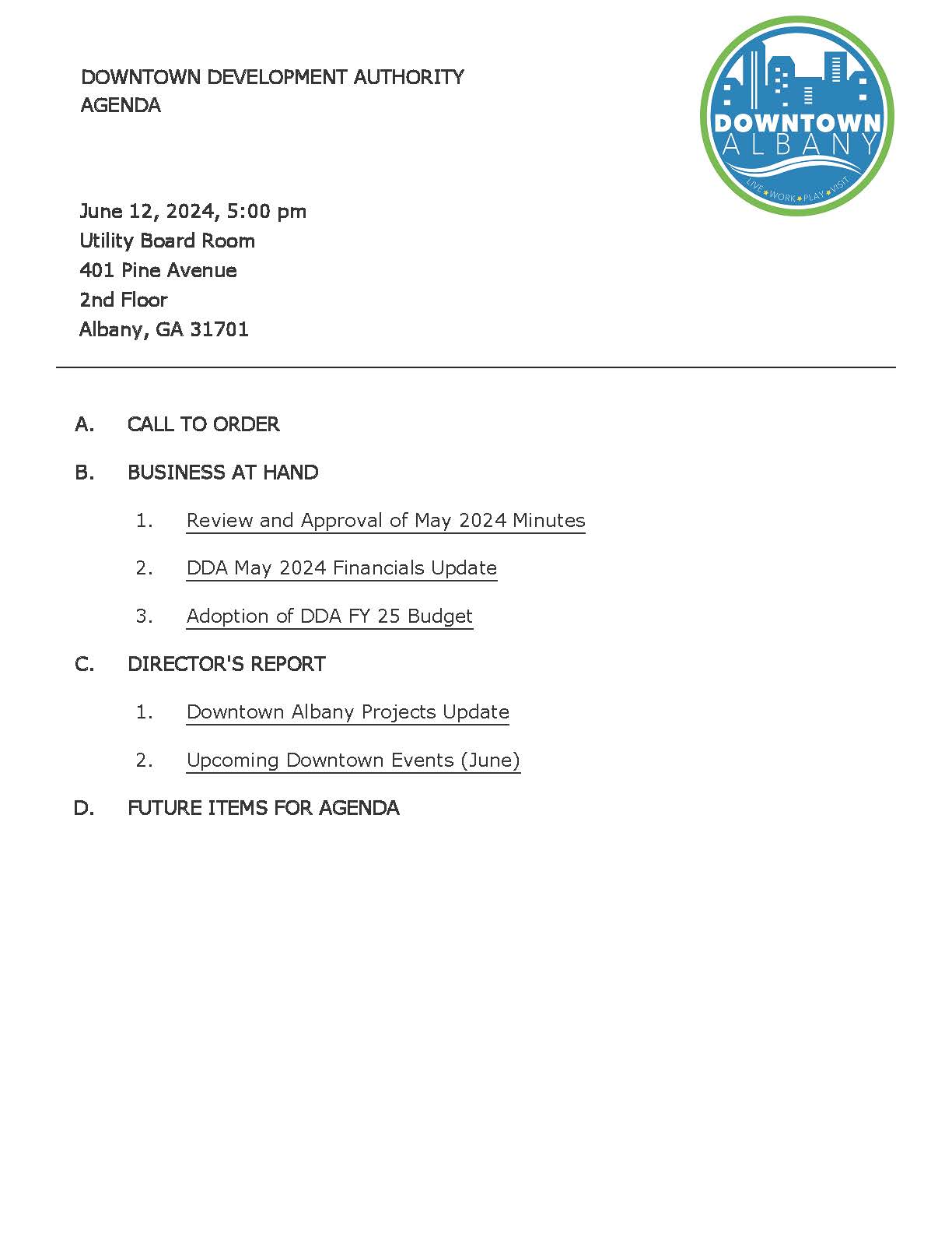 Agenda Table of Contents - DDA MEETING_Jun12_2024