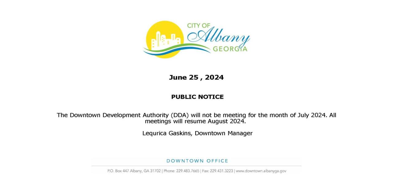 DDA Board Meeting - July 2024 Meeting Announcment