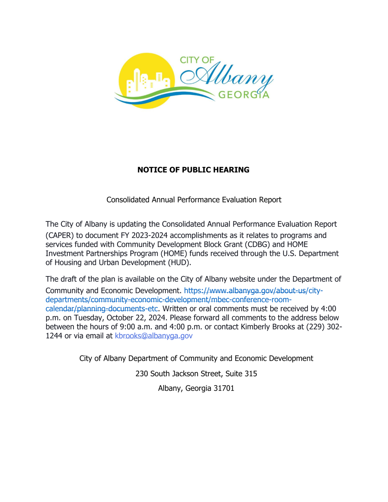 NOTICE OF PUBLIC HEARING