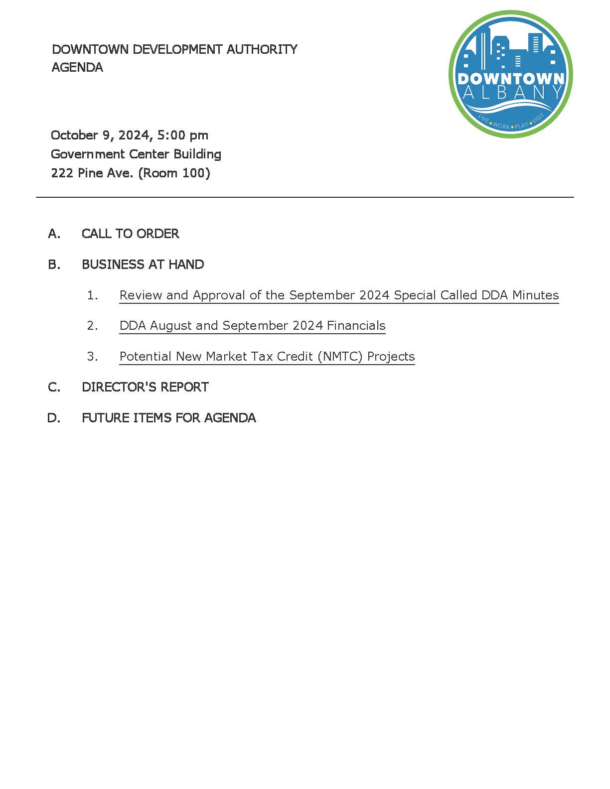 Agenda Table of Contents - DDA MEETING_Oct09_2024